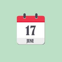 17 June Calendar Icon with light green background vector