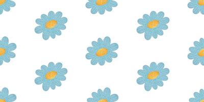 Seamless pattern with blue daisy flowers on a white background. Floral template for textile, wallpaper, wrapping paper, and print. vector
