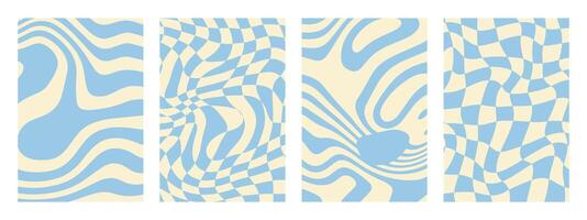 Set of abstract vertical backgrounds with colorful waves. Trendy illustrations in a retro style inspired by the 60s and 70s, featuring pastel tones. vector