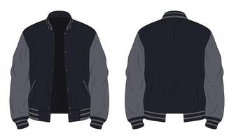 Black and grey varsity jacket mockup front and back view vector