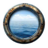 Porthole View Ocean, Horizon, Clouds, Blue, Sky, Rusty, Circular Frame, Metal, Rivets png