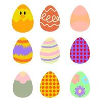 A collection of colorful Easter eggs with unique decorative patterns, including floral, striped, and polka dot designs. Ideal for holiday-themed projects, greeting cards, packaging, textiles vector