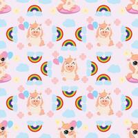 Seamless pattern with cute unicorns vector