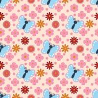 Seamless pattern with delicate butterflies and blooming flowers on a soft pastel background. Ideal for textiles, wallpapers, stationery, and spring-inspired designs. Light, joyful, and elegant vector
