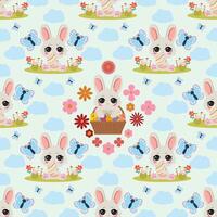 Seamless pattern with cute Easter bunnies vector