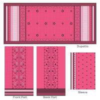 Pink Dupatta, Sleeve, Front and Back Parts Textile Design vector