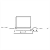 Laptop and cup of coffee editable single line continuous one line art drawing illustration vector