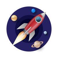 Rocket launch into space with planets and stars. illustration vector