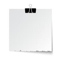 White paper with paper clip with black binder on white background. illustration vector
