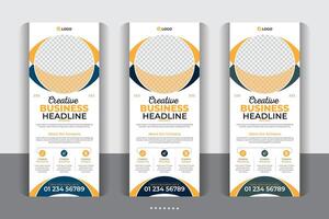 Creative and explosive exhibition advertising banner, presentation, Business agency business pull up vertical display banner, luxury creative rollup, unique pull up banner template design vector