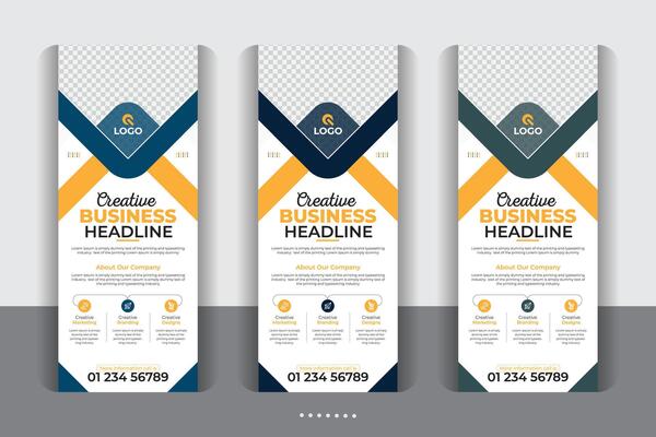 Corporate exhibition advertising banner, presentation, Business agency business pull up vertical display banner, luxury creative rollup, unique pull up banner template design