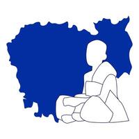 Blue map of cambodia with silhouette of monk vector