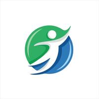 Dynamic Human Figure Logo, representing health and wellness, Abstract Motion Symbol, Green and Blue Circular Design Template vector