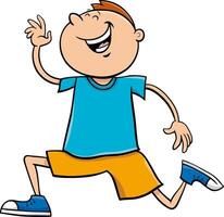 happy cartoon elementary age or teen boy character running vector