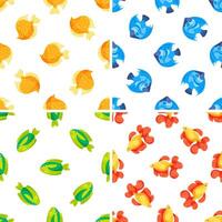 Colorful fish patterns swimming seamlessly on white backgrounds vector
