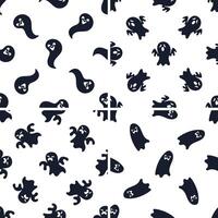 Halloween seamless pattern with cute flying ghosts making funny faces vector