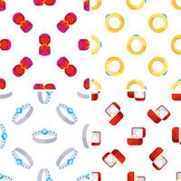Seamless patterns with wedding and engagement rings in boxes and without on white background vector