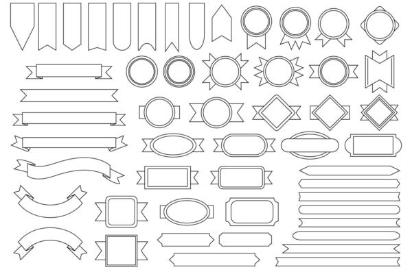 Black and White Outline Badge and Banner Collection, Frames, Borders, Ribbons, Buttons, Flags