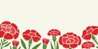 Trendy banner, poster, label, template or cover with carnations frame in bright colors and copy space vector
