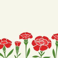 Trendy greeting card with red carnation flowers with copy space vector