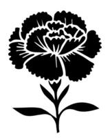 Black silhouette of carnation flower with leaves isolated on white background vector