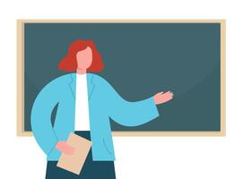 Teacher shows on the background of the board. flat graphics. vector
