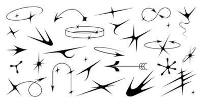 Retro Y2K star shape icons, abstract burst sparkle vector