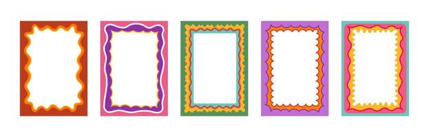 Color scallop y2k frames, groovy wavy borders set vector