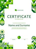Vertical ecology certificate with green shapes vector