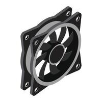 Isometric computer fan. Computer fan cooler. Isometric of PC case fan. Computer hardware components. illustration, vector