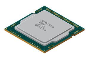Isometric processor. Central processing unit or CPU. Computer hardware components. Semiconductor technology concept. illustration. vector