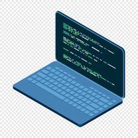 Isometric Laptop. 3d isometric laptop computer. Abstract programming language and program code on a laptop screen. illustration, vector