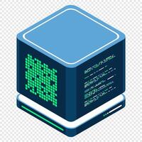 Isometric futuristic server. Isometric database or data center. Abstract blockchain. Computer storage. Cloud storage. illustration, vector