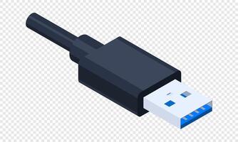 Isometric usb port. USB type A. USB connector. Connector and port. Computer hardware component. illustration, vector