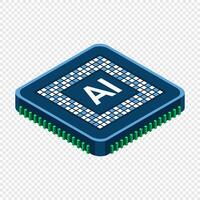 Isometric artificial intelligence chip concept. Artificial intelligence concept. Futuristic microchip processor. Isometric technology, vector