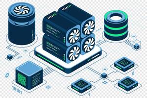 Isometric blockchain concept. Isometric cryptocurrency. Platform creation of digital currency. Big data technology in isometric. Isometric technology vector