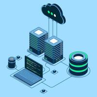 Cloud technology computing concept. Modern cloud technology. Data center isometric concept. Isometric cloud technology with data center. Web hosting concept. Isometric technology, vector