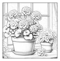 A coloring page with flowers in pots png