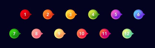 Colorful numbered icons for bullet points in presentations and infographics vector