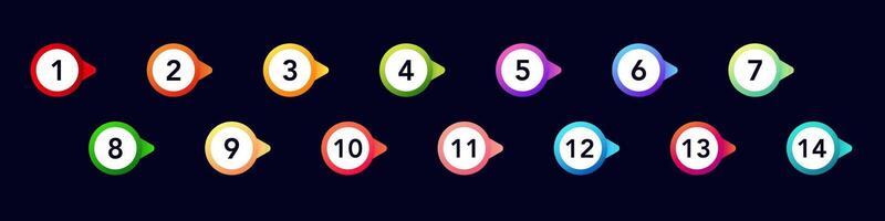Colorful numbered bullet points for lists and presentations with interactive design vector