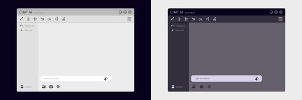 Ai chat interface design with light and dark theme options for user interaction vector