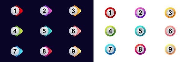 Numbered bullet icons for lists and presentations. colorful ui design elements for easy use vector