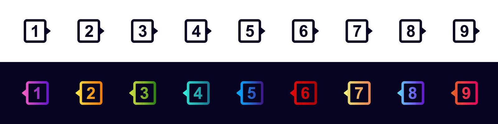 Colorful numbered bullet points for presentations and step-by-step instructional use