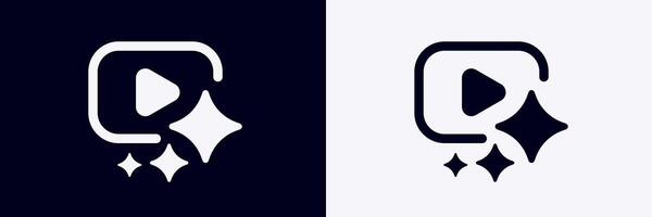 Ai interface icon with play button and sparkle elements for digital applications vector