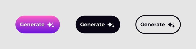 Ai buttons with generate text featuring modern design and two star shapes indicating action vector