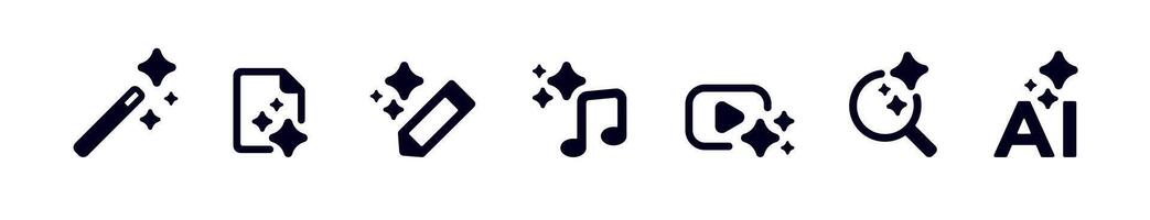 Ai intelligence icons for music and writing tools with magnifying glass and design symbols vector