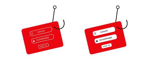 Phishing concept with hooked login interface highlighting cybersecurity threats vector