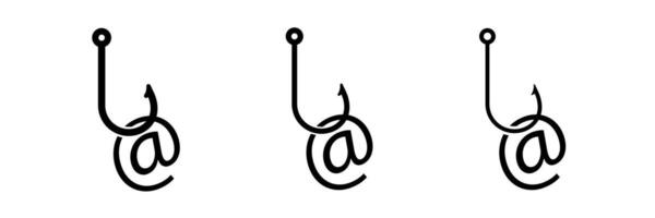 Conceptual illustration of phishing scam with hooks and at symbol icons vector