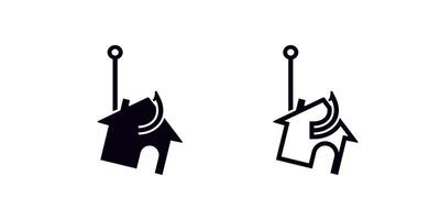 Black and white house with antenna symbol for communication and signal representation vector