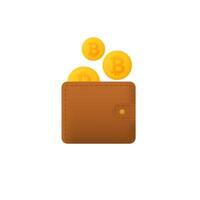 Bitcoin wallet with coins representing digital cryptocurrency and secure storage icon vector